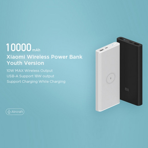 Batterie externe portable de voyage d'origine Xiaomi 10000mAh Wireless Power Bank (noir) SX101A1726-09