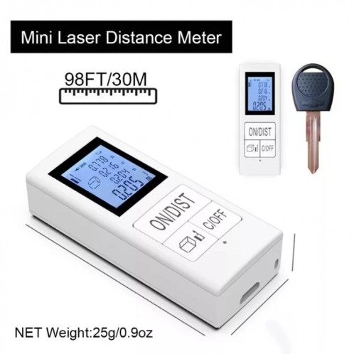 Mini télémètre électronique infrarouge rechargeable portable de 30 m (blanc) SH801A656-011