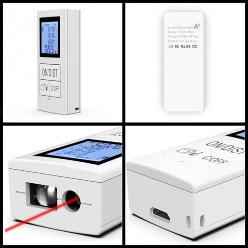 Mini télémètre électronique infrarouge rechargeable portable de 30 m (blanc) SH801A656-011