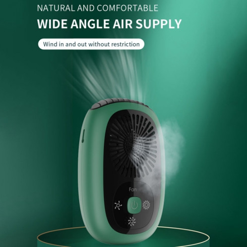 Ventilateur de cou suspendu sans feuilles Mini ventilateur portable Ventilateur rechargeable USB sans ions négatifs vert SH0602377-09