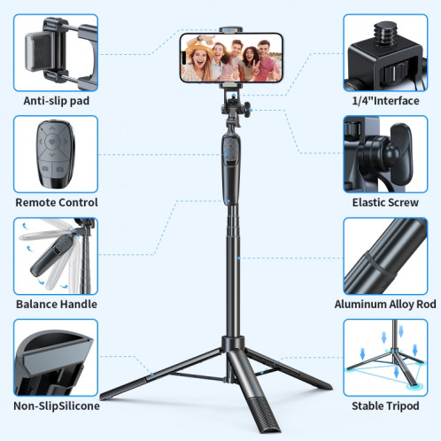 Pixel ST2 1.6m Anti Shake Selfie Stick Tête Trépied Portable Pliant Télécommande Extérieur Photo Stands (Avec Télécommande Bluetooth) SP201A1366-013
