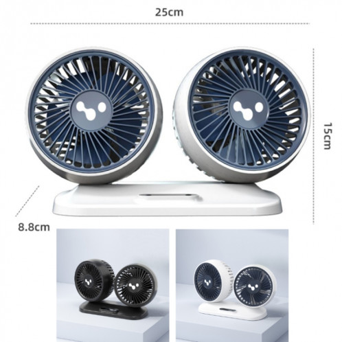 Ventilateur de voiture 12v/24v interface USB puissant ventilateur électrique à double tête (blanc nacré) SH601B502-013