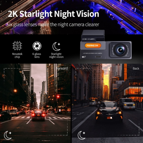 Enregistreur de conduite de voiture WIFI de voiture de vision nocturne FISANG 2K HD, style: double enregistrement 2K + 720P SF59011875-014