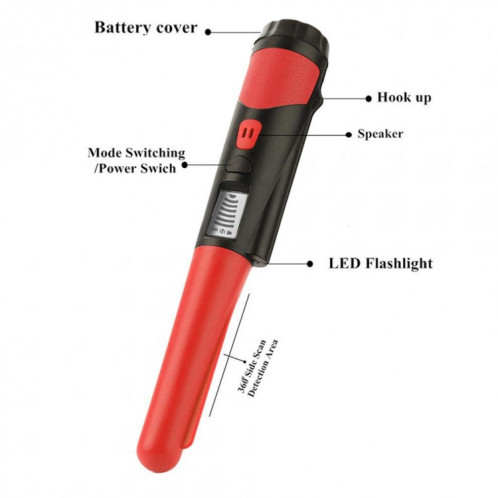 Détecteur de métaux portable avec écran LCD Gold Treasure Hunter avec lampe de poche (rouge) SH801A1564-08