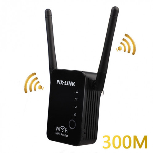 PIX-LINK 2.4G 300Mbps WiFi Amplificateur de signal Routeur sans fil Répéteur d'antenne double (prise UE) SP001B1125-06