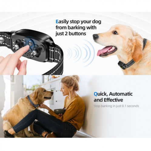 Écran couleur Bark Stopper Rechargeable Étanche Smart Dog Trainer (Noir) SH801A166-09