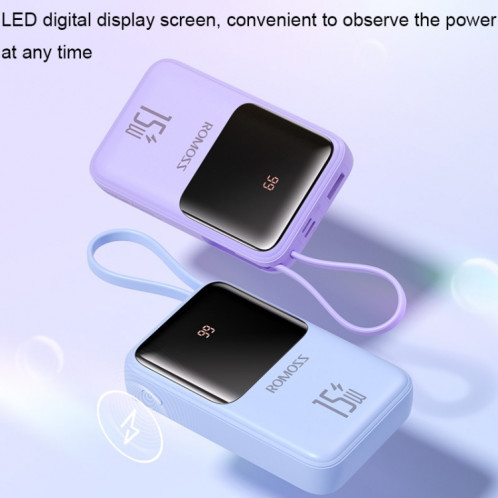 ROMOSS PFC10 10000 mAh LED Mini banque d'alimentation grande capacité à affichage numérique (violet avec câble de type C) SR701D1228-08