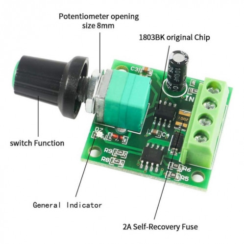 2 pièces 1.8 V/3 V/5 V/6 V/12 V 2A PWM interrupteur de régulateur de moteur à courant continu (1803BK) SH601A1034-06