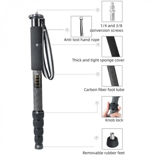 BEXIN P285C fibre de carbone DSLR caméra monopode alpinisme bâton photographie Selfie titulaire SB1401787-010