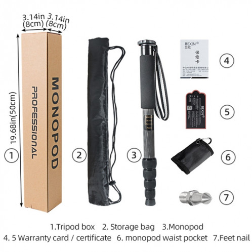 BEXIN P285C fibre de carbone DSLR caméra monopode alpinisme bâton photographie Selfie titulaire SB1401787-010