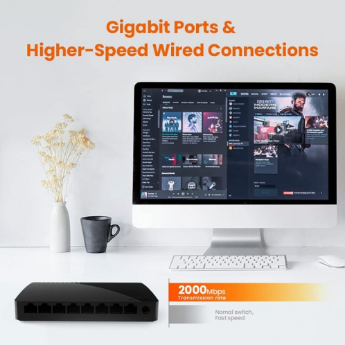 Tenda SG108 100/1000M commutateur réseau de bureau 8 ports Gigabit commutateur de bureau commutateur Ethernet Hub LAN (prise ue) ST701A1369-014