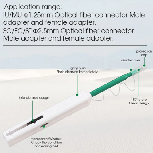 2 pièces/ensemble stylo de nettoyage de fibre optique nettoyant d'extrémité outil de nettoyage de fibre optique pour 1,25 mm LC/Mu et 2,5 mm SC/ST/FC(SC+LC) SH801A1775-010