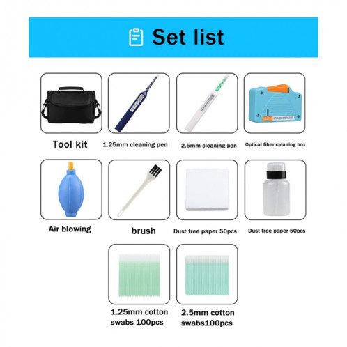 Kit d'outils de nettoyage de fibres optiques 10 en 1, stylo de nettoyage de fibres de 1.25/2.5mm SH0142473-07