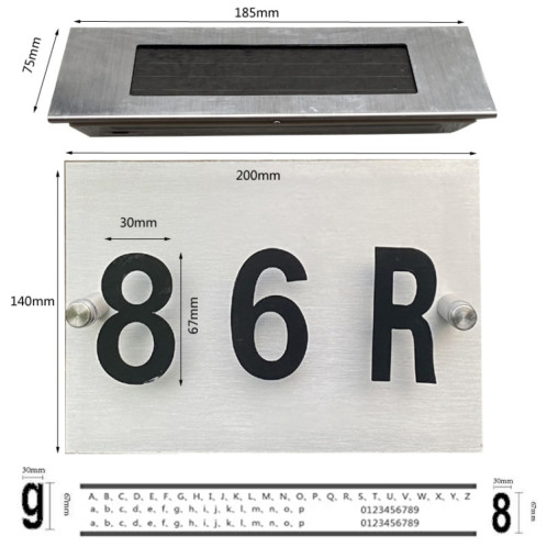 Small-4LED lumière blanche (67x30) en acier inoxydable numéro de maison solaire applique murale LED adresse Indication plaque d'immatriculation SH81011235-08