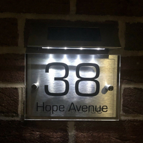Small-4LED lumière blanche (54x74) en acier inoxydable numéro de maison solaire applique murale LED adresse Indication plaque d'immatriculation SH81021989-08