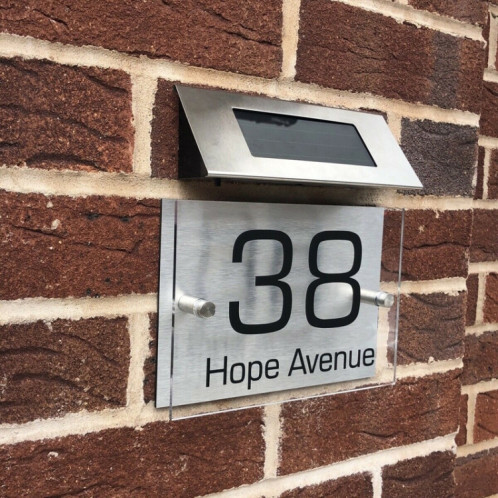 Small-4LED lumière blanche (54x74) en acier inoxydable numéro de maison solaire applique murale LED adresse Indication plaque d'immatriculation SH81021989-08