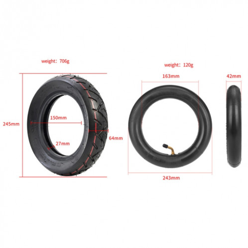 Kit de pneu intérieur gonflable 10x2.5 + pneu extérieur pour scooter Ninebot MAX G30 10 pouces (noir) SH301A754-07