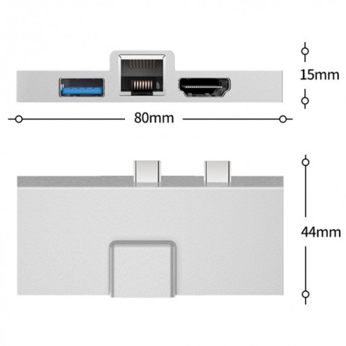 Pour Surface Pro 8/9/X double moyeu d'extension d'ordinateur type-c Station d'accueil 7 en 1 SH03841352-010