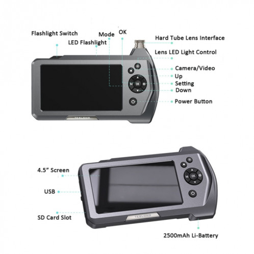 TESLONG NTS450A Endoscope portatif industriel à écran de 4,5 pouces avec lumière, spécification: objectif 5,5 mm-3 m ST2505828-012