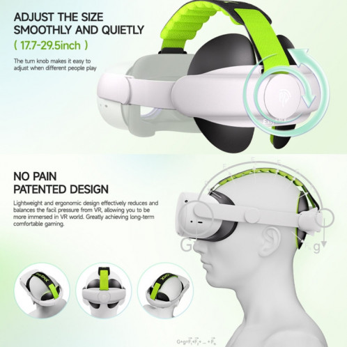 EasySMX Q20 pour casques Meta Quest 2 VR Sangle de tête réglable avec coussinets de tête adaptatifs (noir) SH001B688-010