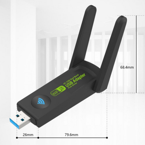 Carte réseau sans fil 1300 Mbps Gigabit double bande 5G pour ordinateur sans pilote Carte réseau USB, portée : 1300 m SH3502406-010