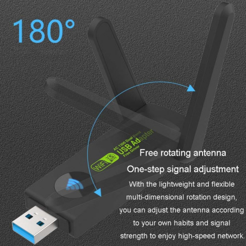 Carte réseau sans fil 1300 Mbps Gigabit double bande 5G pour ordinateur sans pilote Carte réseau USB, portée : 1300 m SH3502406-010