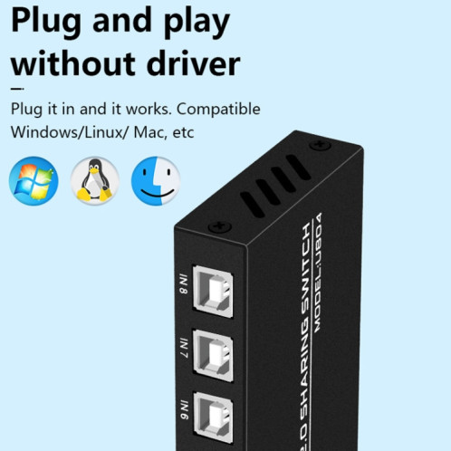 FJGEAR FJ-U804 Extension de commutateur de partage USB2.0 8 entrées 4 sorties SF07181788-011