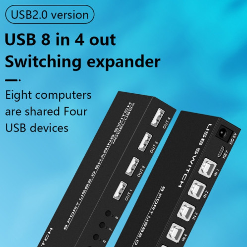 FJGEAR FJ-U804 Extension de commutateur de partage USB2.0 8 entrées 4 sorties SF07181788-011