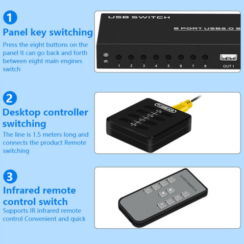 FJGEAR FJ-U804 Extension de commutateur de partage USB2.0 8 entrées 4 sorties SF07181788-011