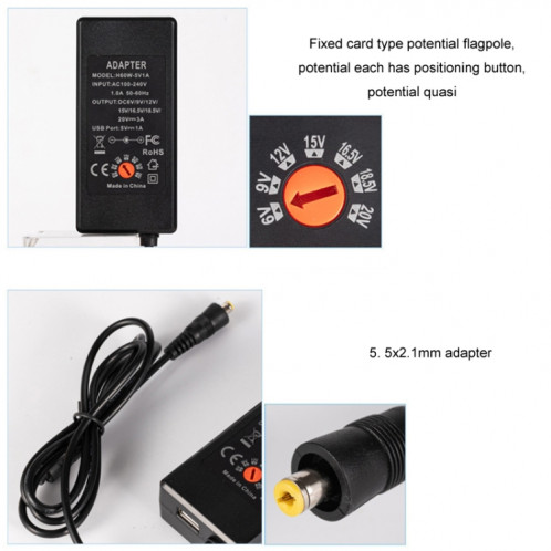 Chargeur adaptateur secteur réglable 3A DC 65W 6-20V, spécification: SH56021676-08
