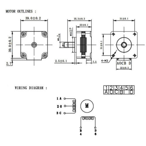 HANPOSE 39HGA525-13K 0,8A 0,2NM Moteur pas à pas à lumière à induction SH0816373-06