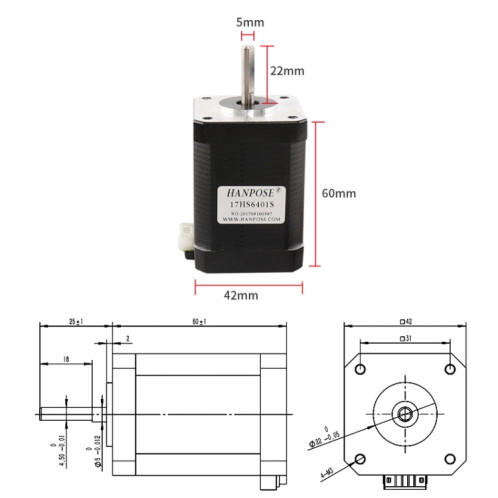 HANPOSE 17HS6401S 12V 1,7A 60mm 70N.cm Moteur pas à pas à 4 fils SH0817560-06