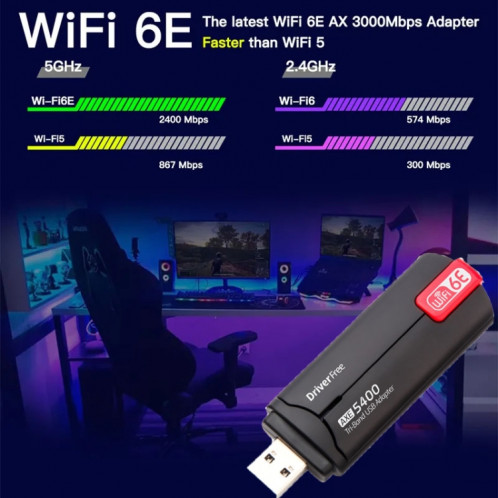 AX5400M 2.4G/5G/6G WIFI 6E Standard USB 3.0 carte réseau émetteur-récepteur WIFI (noir) SH801A438-07