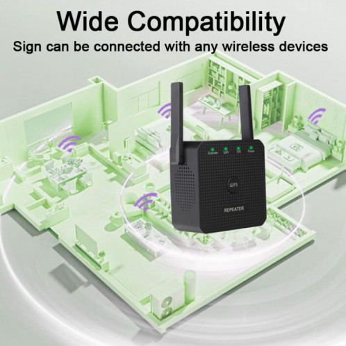Répéteur Wifi 2.4G 300M, amplificateur Wifi avec 1 Port LAN, prise US SH19011684-08