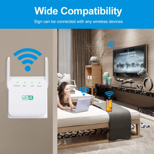 Amplificateur Wi-Fi 2.4G 300M, répéteur WiFi longue portée, Booster de Signal sans fil, prise ue, blanc SH20021673-08