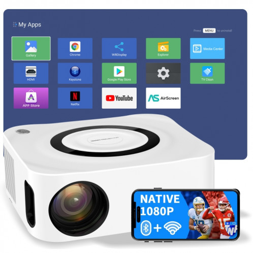 Projecteur HD domestique 1080P Bluetooth WIFI Projecteur intelligent de téléphone portable, Spécifications: Prise UE (2 + 16G) SH702A687-013