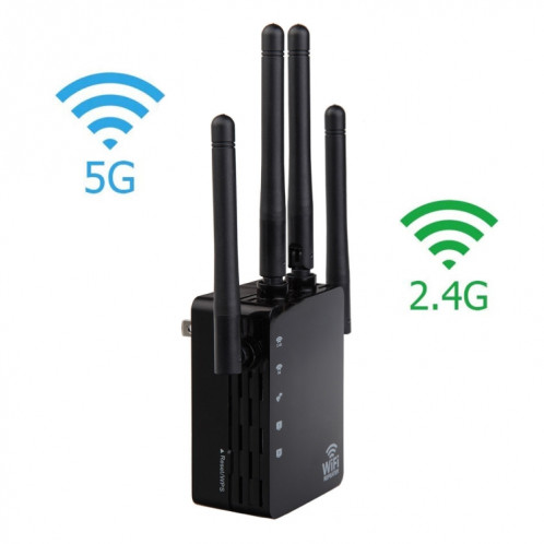 Répéteur WiFi d'extension de portée WiFi 5G/2.4G 1200Mbps avec 2 Ports Ethernet prise ue noir SH6103407-08