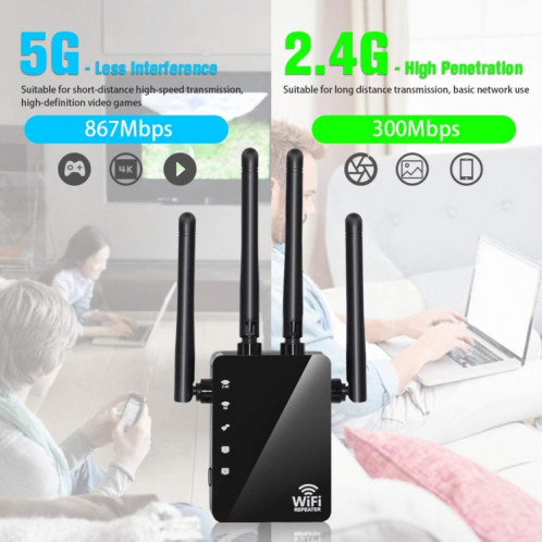 Répéteur WiFi d'extension de portée WiFi 5G/2.4G 1200Mbps avec 2 Ports Ethernet prise ue blanc SH61021571-08