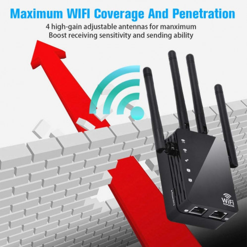 Répéteur WiFi d'extension de portée WiFi 5G/2.4G 1200Mbps avec 2 Ports Ethernet prise ue noir SH6103407-08
