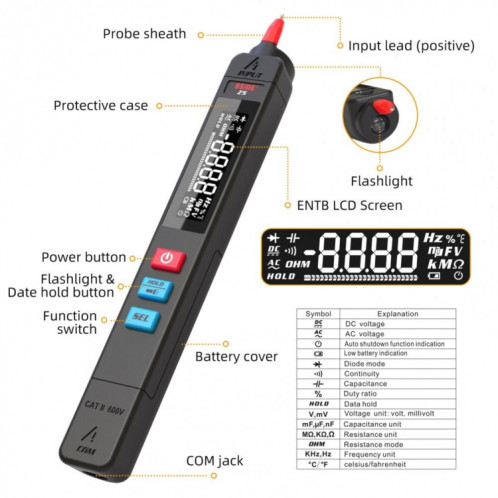 BSIDE Z5 stylo intelligent multimètre rétro-éclairage LCD 6000 comptes détecteur de tension automatique SB091369-014