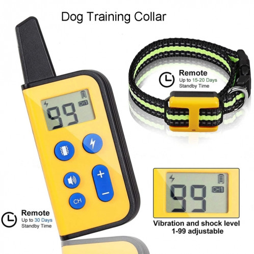 Entraîneur de chien télécommandé de 800m, collier pour animaux de compagnie, anti-aboiement, choc électrique, Vibration (kaki) SH901B1267-012