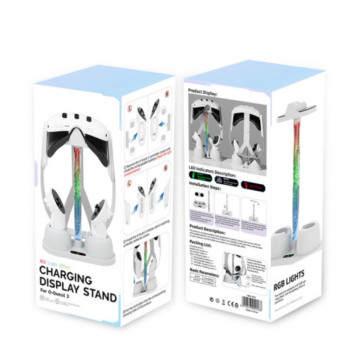 Support de stockage de base de chargement pour lunettes Meta Quest 3 VR, avec lumière RVB froide (blanc) SH701A1002-07