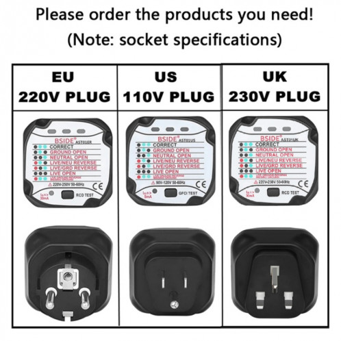 BSIDE AST01 testeur de puissance, détecteur de prise électrique, prise britannique SB04031889-08