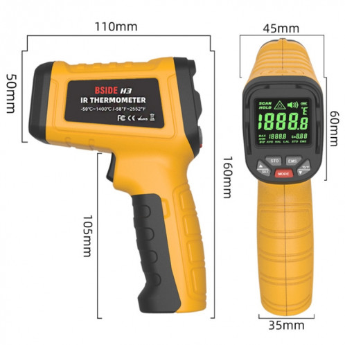 Thermomètre infrarouge haute température BSIDE H3 Thermomètre portable sans contact SB104982-011