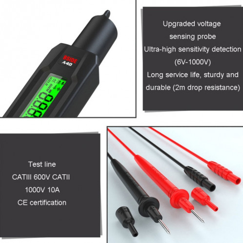 BSIDE A40 thermomètre infrarouge Type de stylo électrique multimètre Intelligent VFC testeur de tension d'inverseur (anglais sans batterie) SB201A1112-014
