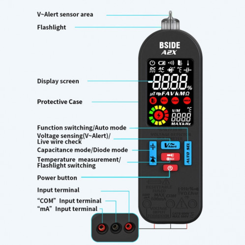 BSIDE A2X Mini stylo numérique modèle de charge multimètre à portée automatique SB1098937-013
