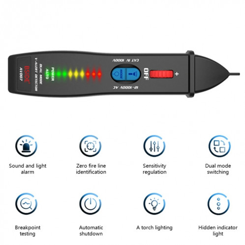 BSIDE AVD07 stylo électrique intelligent double Mode testeur de tension ca à détection de point de rupture sans Contact SB1099780-017