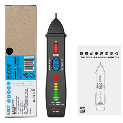 BSIDE AVD07 stylo électrique intelligent double Mode testeur de tension ca à détection de point de rupture sans Contact SB1099780-017
