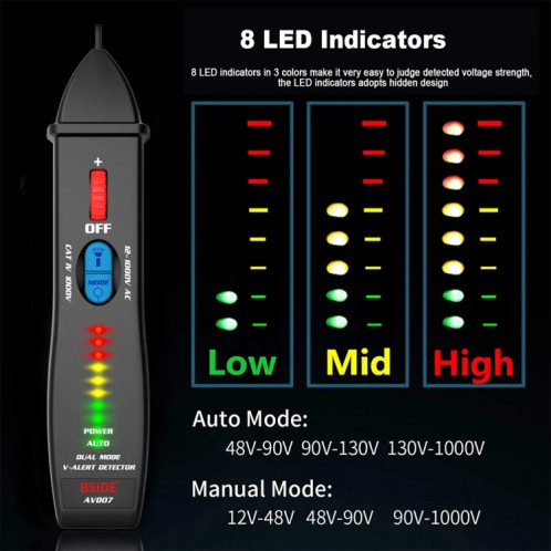 BSIDE AVD07 stylo électrique intelligent double Mode testeur de tension ca à détection de point de rupture sans Contact SB1099780-017