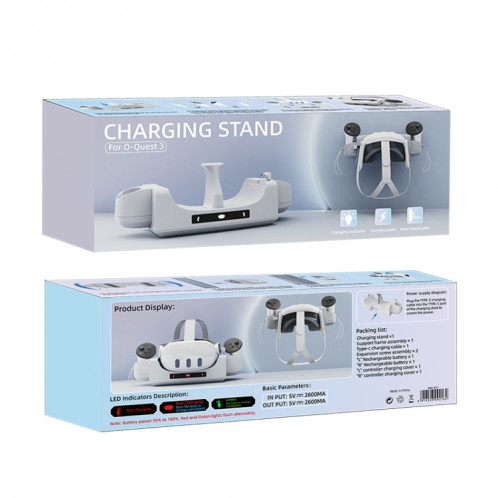 Base de chargement pour casque Meta Quest 3 VR, support de charge rapide mural avec indicateur LED (gris blanc) SH201A1932-011